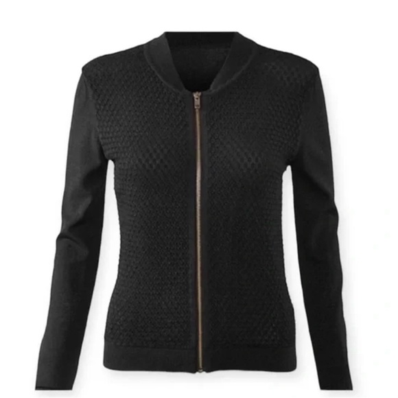 CAbi Black Bomber Zip-up Jacket | Sweater l Textured Like New - Picture 2 of 10
